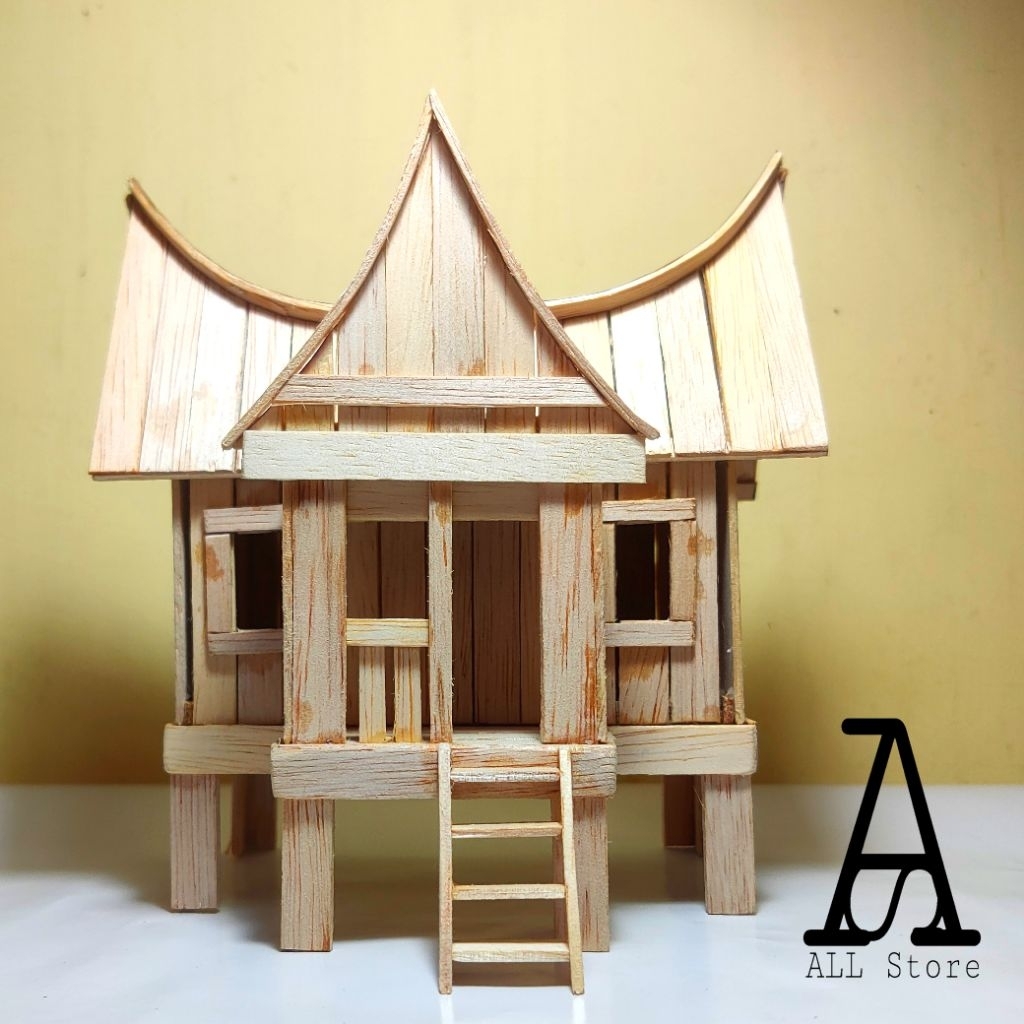 Miniatur/Kerajinan dari Stick eskrim Model Rumah Adat Minangkabau / Rumah Gadang / Rumah Adat