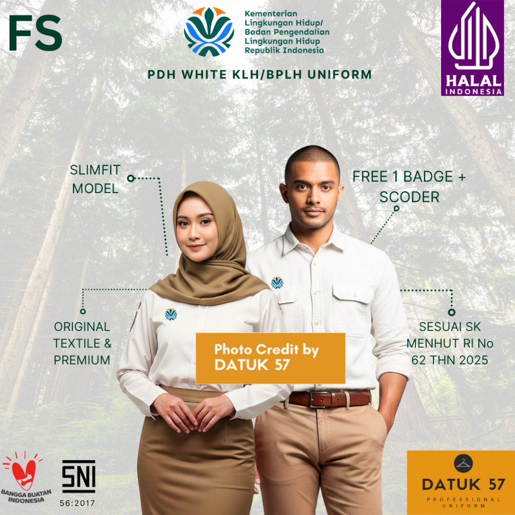[FULL SET] Seragam Atasan Bawahan Satu Stel PDH Putih-Khaky BPLH KLH Kementerian Lingkungan Hidup Pr