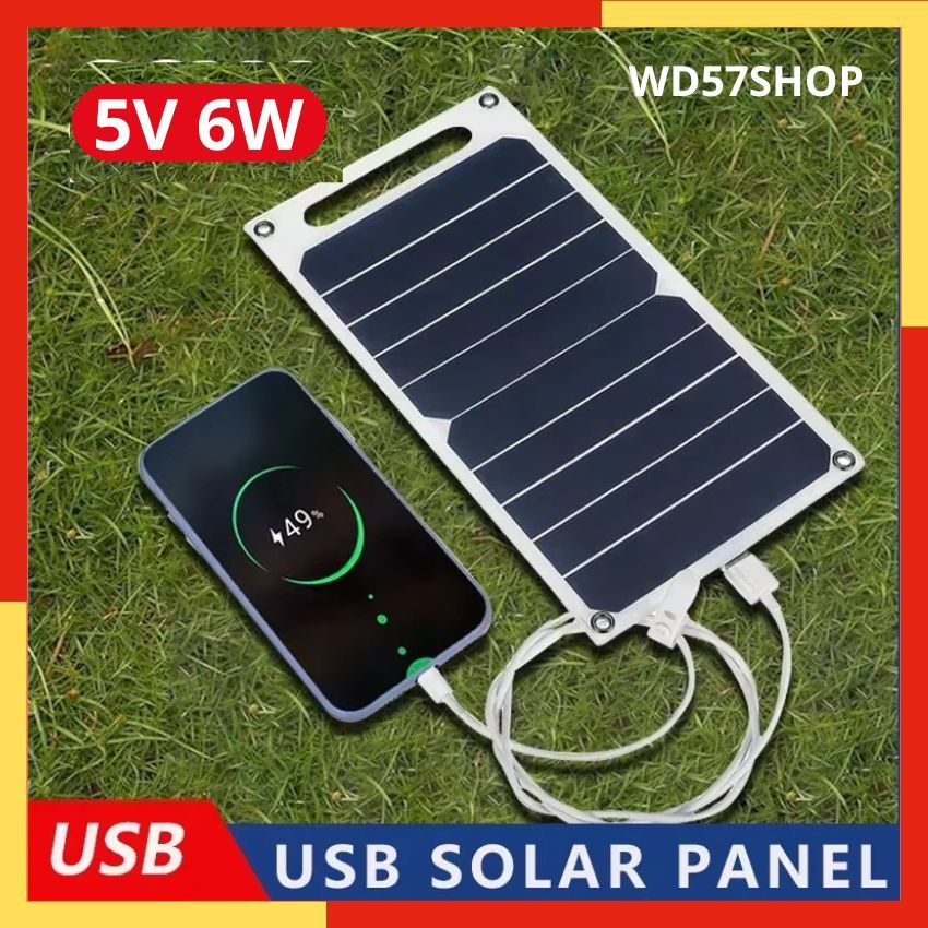 Solar Panel Tenaga Surya Charger USB HP Android Lampu LED Power Bank 5V 6W Camping Traveling