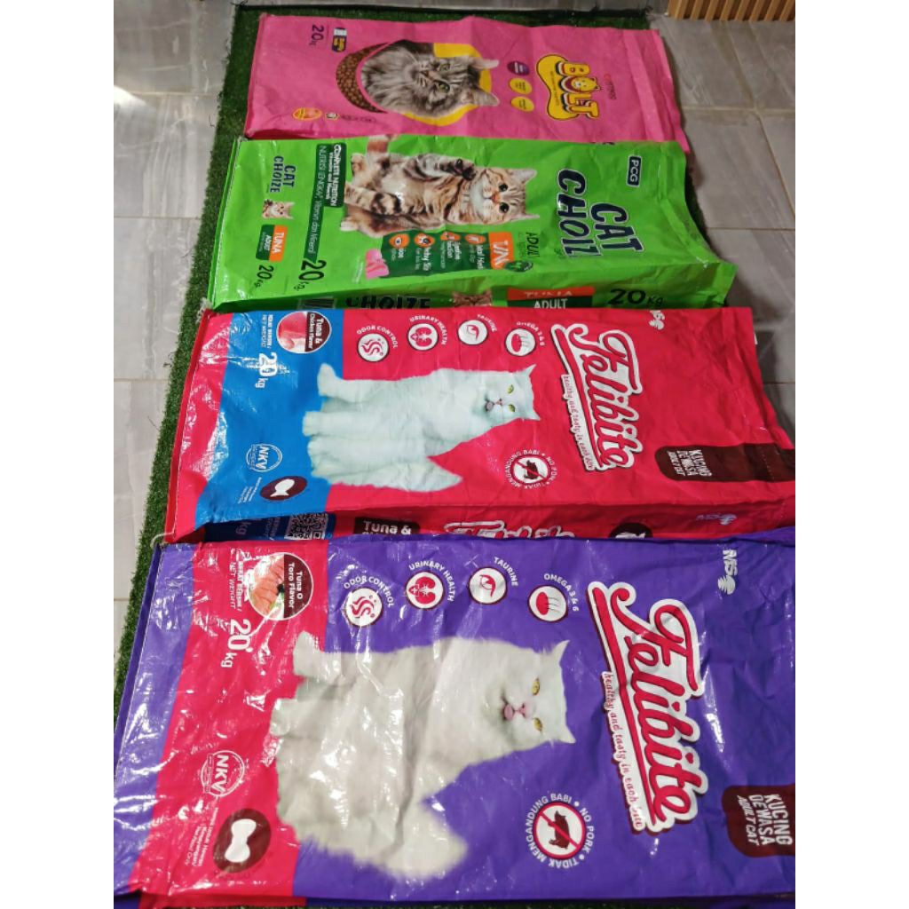 KARUNG BAGOR UKURAN 20KG BEKAS PAKAN KUCING