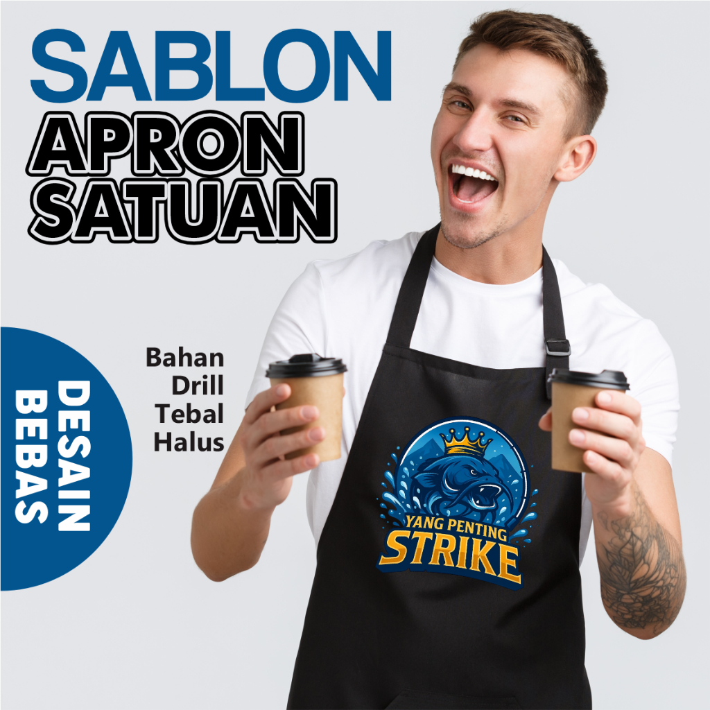 Apron Custom / Celemek Custom Logo, Apron Celemek Sablon Desain Custom / Celemek Sablon Satuan / Apr