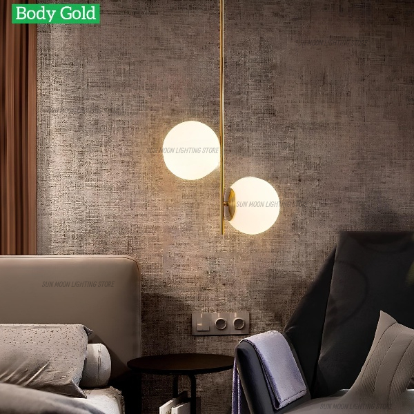 Lampu gantung gold kaca hias susu modern ruang tamu kamar 2 lampu