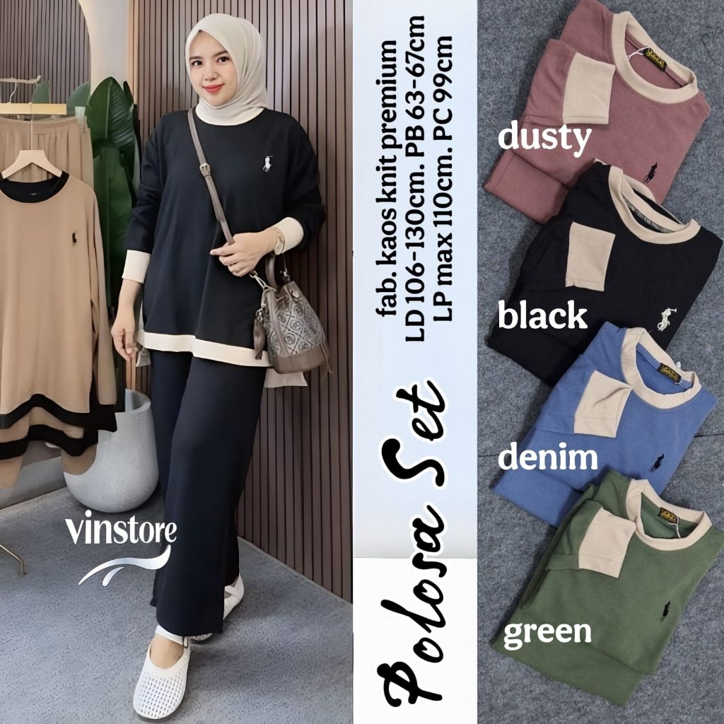 polosa setelan wanita tunik dan celana ori vin N&B tunik kaos babyterry import celana highwaist kulo