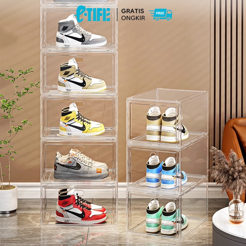 【Transparan Akrilik】Kotak Sepatu Premium Ukuran Besar Box Sepatu Plastik Tempat Sepatu Lipat