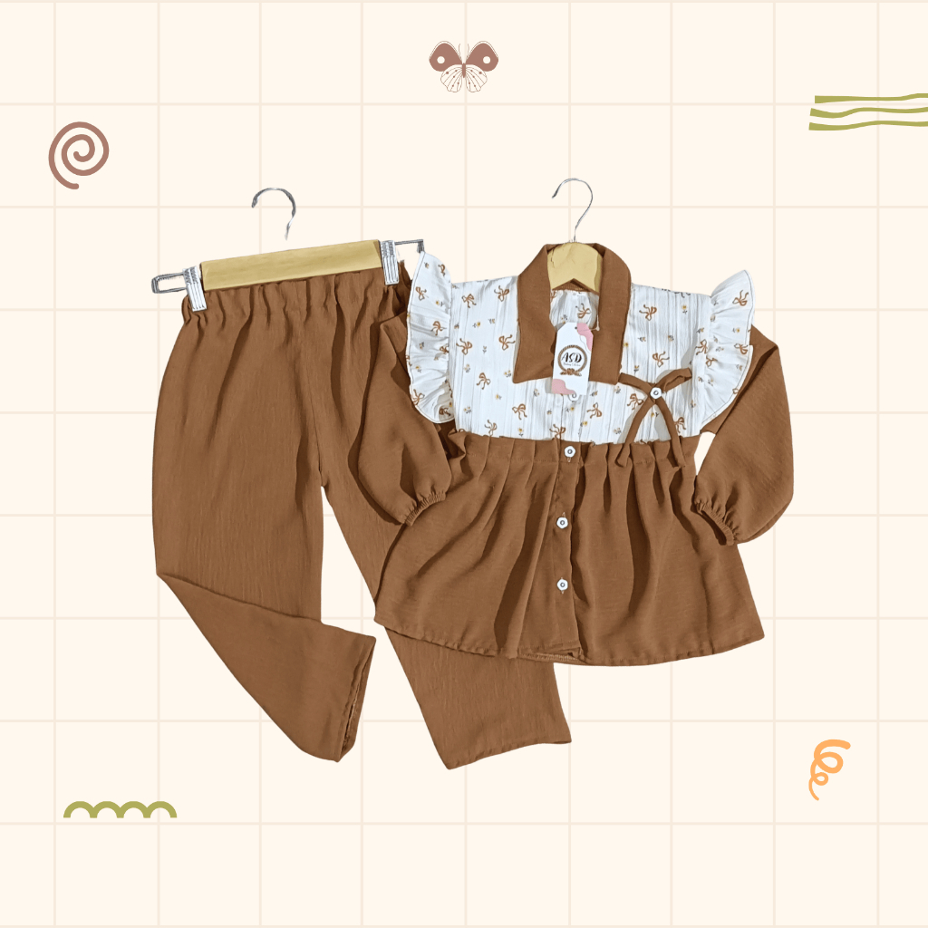 Setelan Terbaru Anak Perempuan Lucu 1-8 Tahun Crinkle Motif Viral