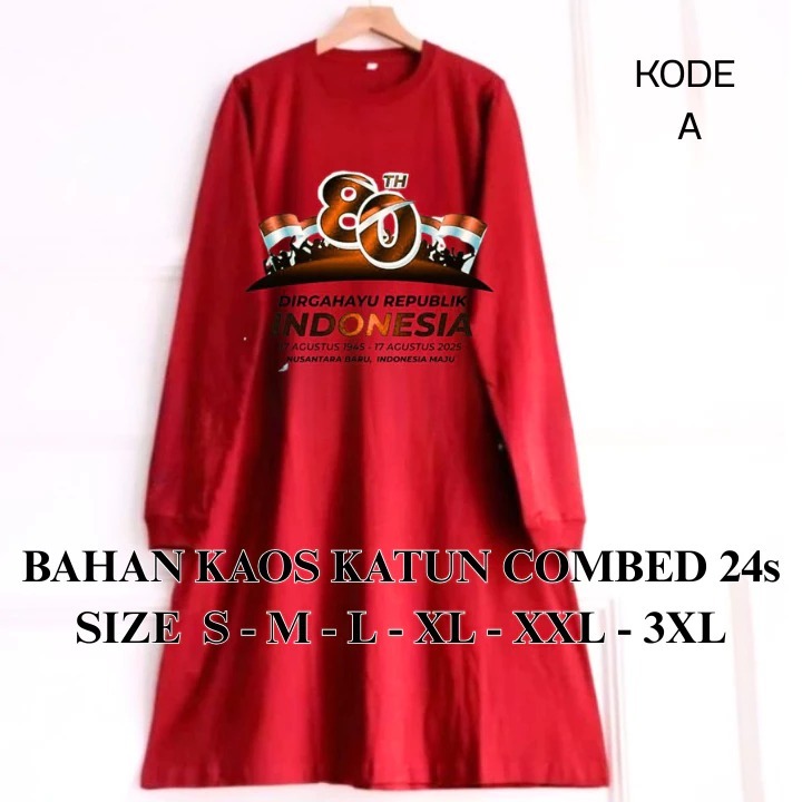 Long Tunik Wanita Kekinian Merdeka Tunik BO Size S M L XL XXL XXXL Bahan Katun Combed 24s Aplikasi S