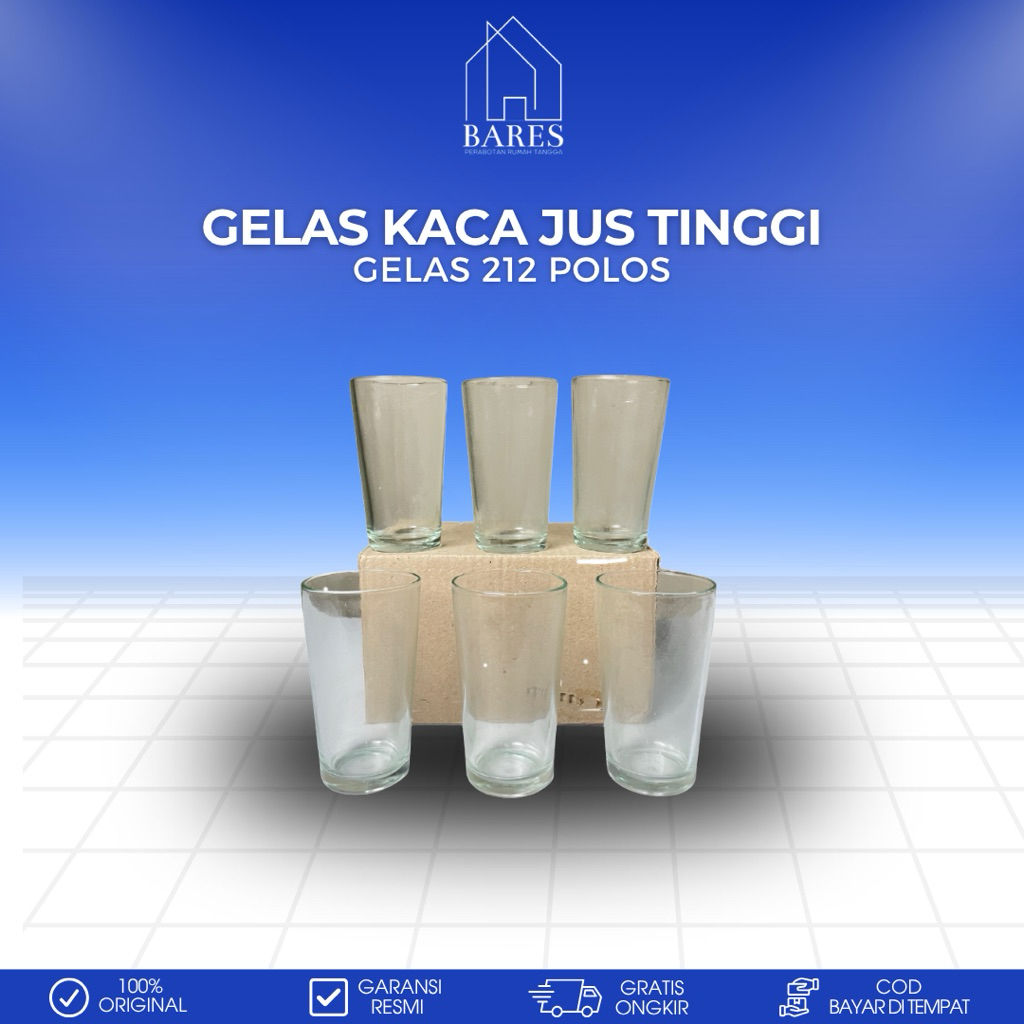 Gelas Kaca Jus Tinggi Gelas 212 Polos Isi 6 Pcs