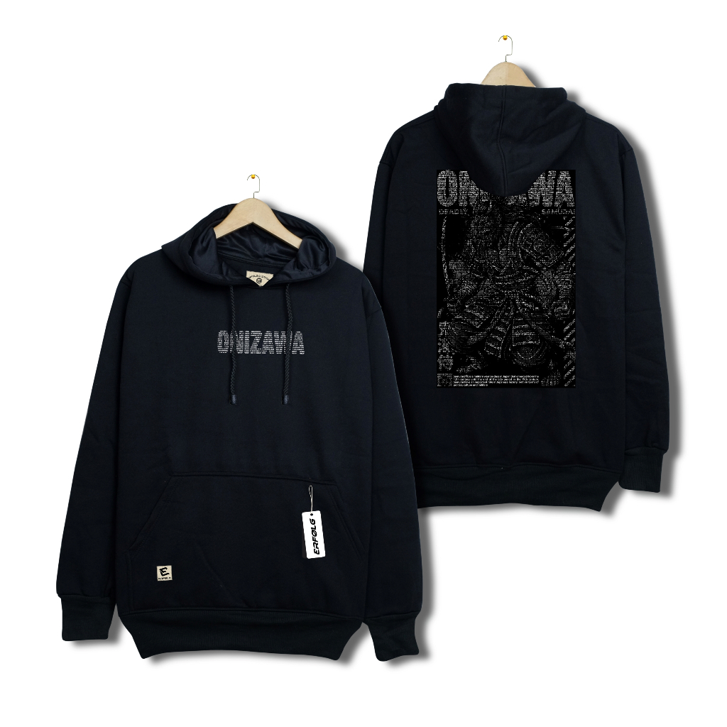 Melfous Sweater Hoodie Pria Keren Japanese Style Samurai Motif Streetwear Warna Hitam Hodie Unisex C