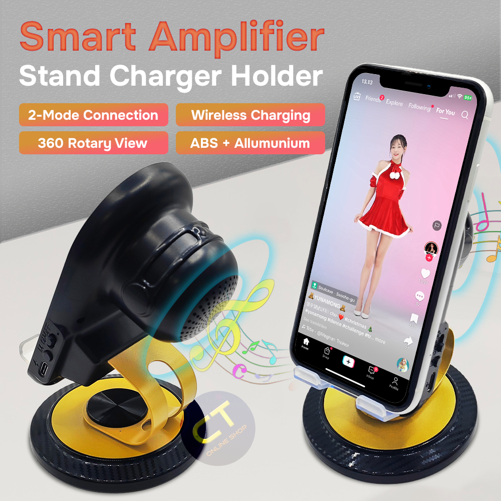 Phone Stand Standing Pembesar Suara Dudukan Holder Rotary Putar 360 HP Tablet Wireless Charger Speak