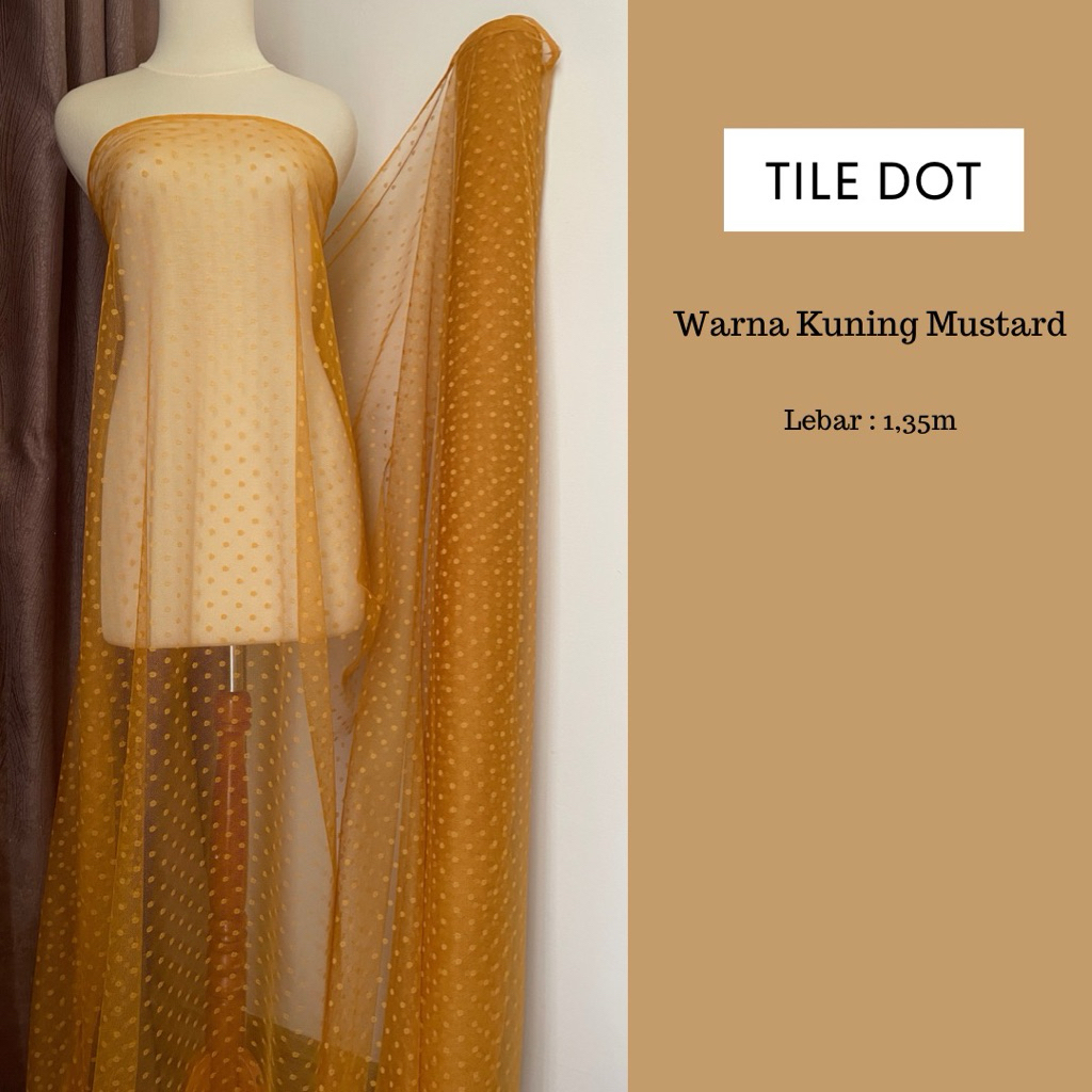 Bahan Kain Soft Tile Tille Tule Dot Dotty Snow Warna Kuning Mustard