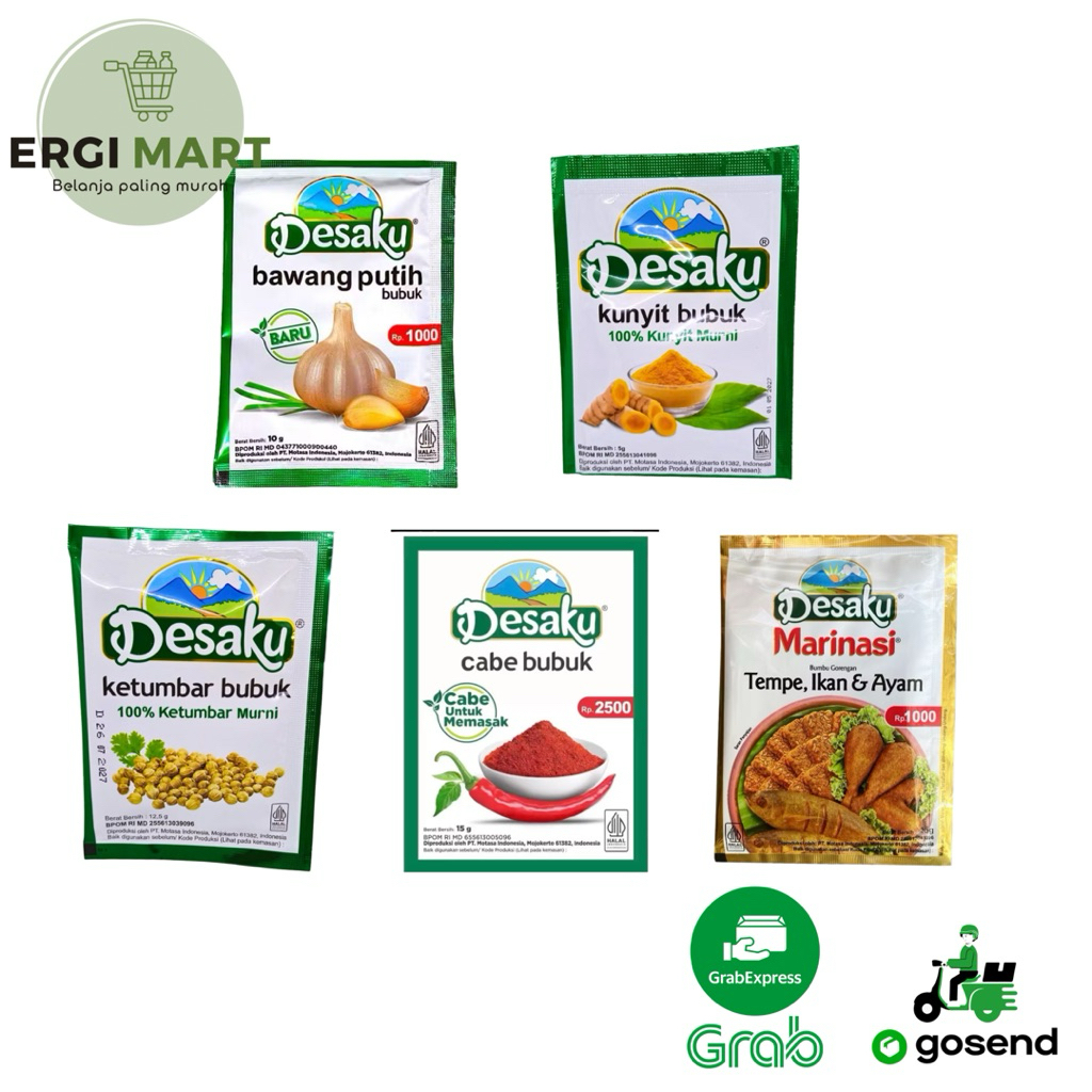 

DESAKU RENCENG BAWANG PUTIH BUBUK / KETUMBAR BUBUK / KUNYIT BUBUK / CEBE BUBUK / MARINASI IKAN TEMPE