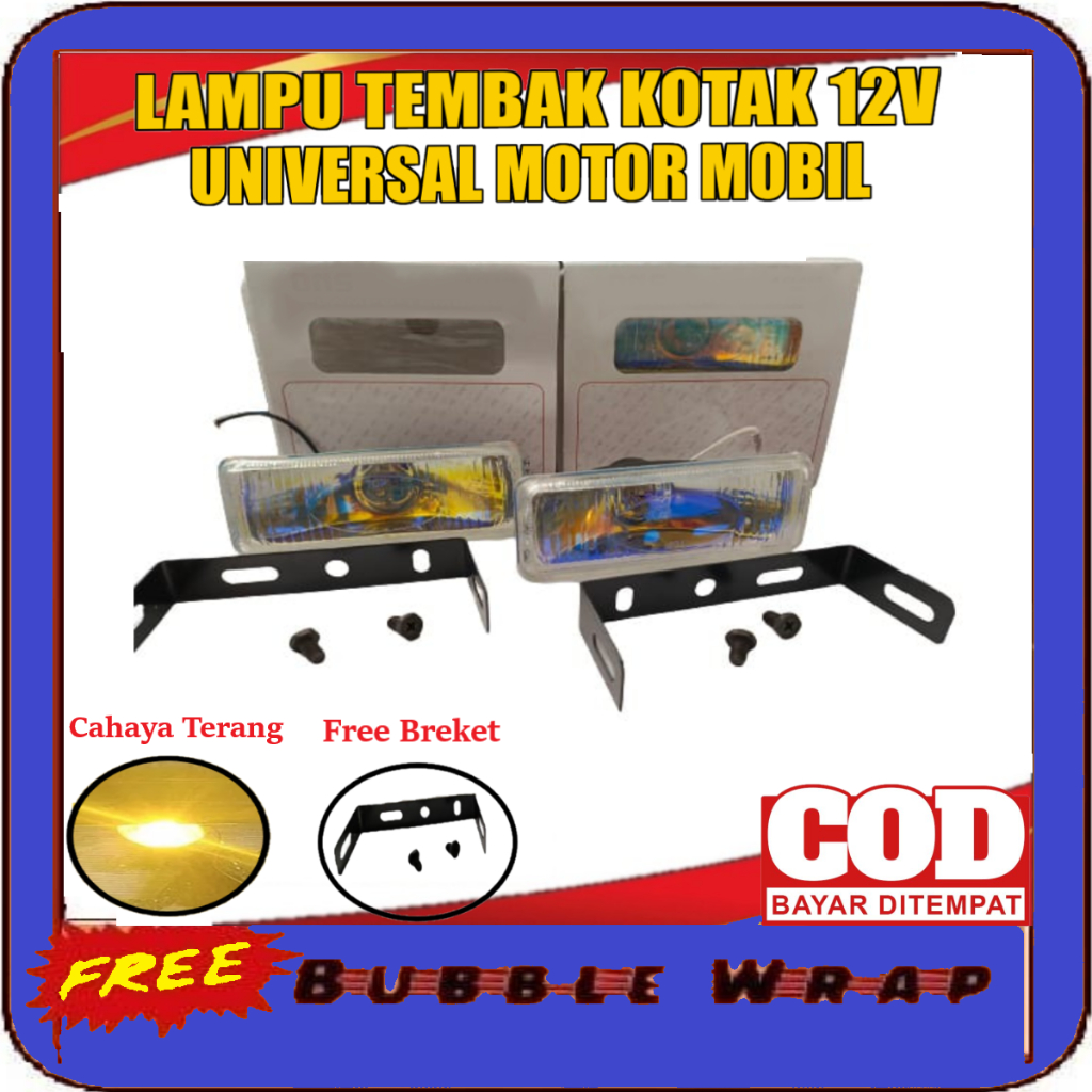 Lampu Kabut Foglamp motor mobil kotak / bulat kuning Putih / Lampu Tembak Halogen kotak / bulat bisa
