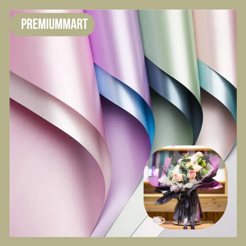 

20 LEMBAR Flower Wrapping Paper Bicollor Metalic Cellophane Florist Cantik KB044