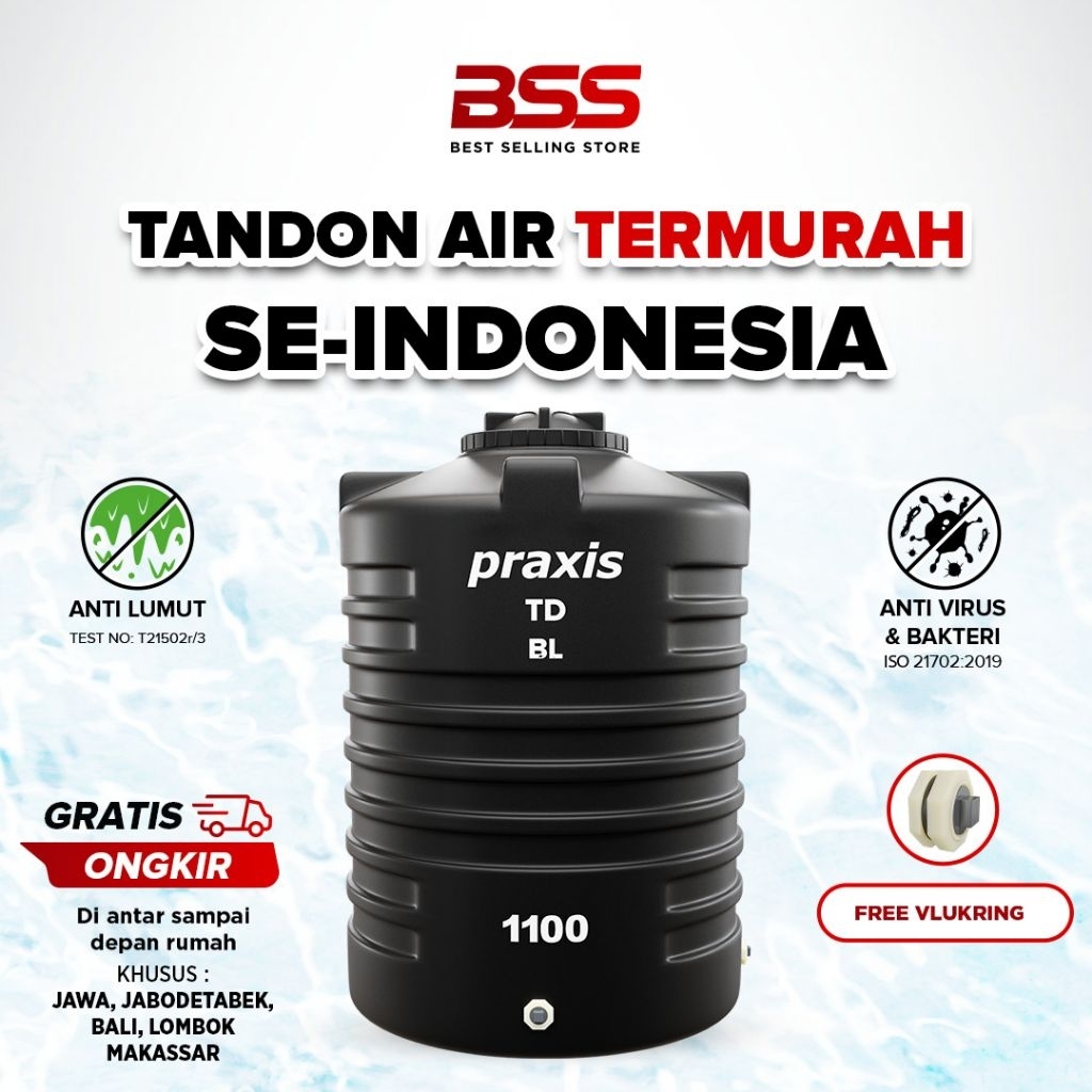 Tandon Toren Tangki Air PRAXIS 1100 liter - Anti Lumut & Food Grade - Termurah Se-Indonesia