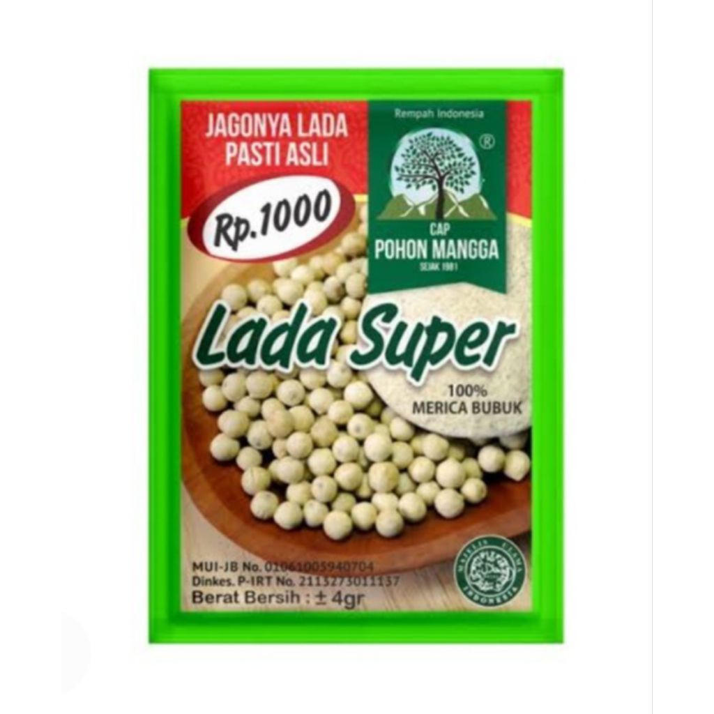 

BUMBU MASAK BUBUK LADA SUPER 1000 CAP POHON MANGGA. Renteng(12 pcs)