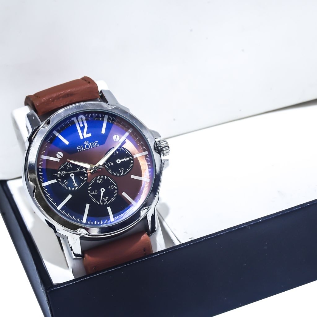 SLOBE Jam Tangan Pria Kulit Analog Free (| Box Kode 2.25