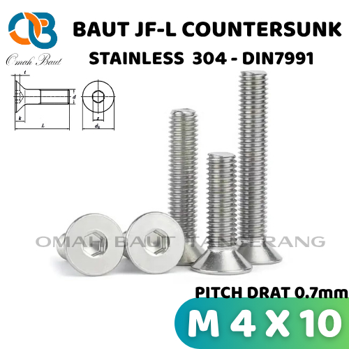 M4x10 Baut JF L M4 x 10 Stainless / Baut Verseng M4 x 10 Stainless / Countersunk M4 x 10 Stainless S