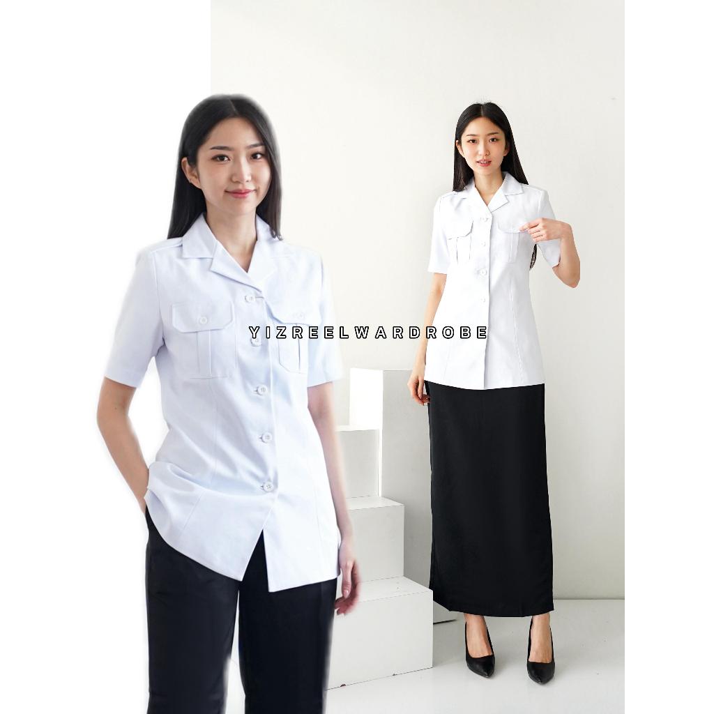 Blazer Wanita / Seragam PNS  ASN / Baju Dinas / Seragam PNS Wanita / Baju Guru Wanita - 0903 Putih H