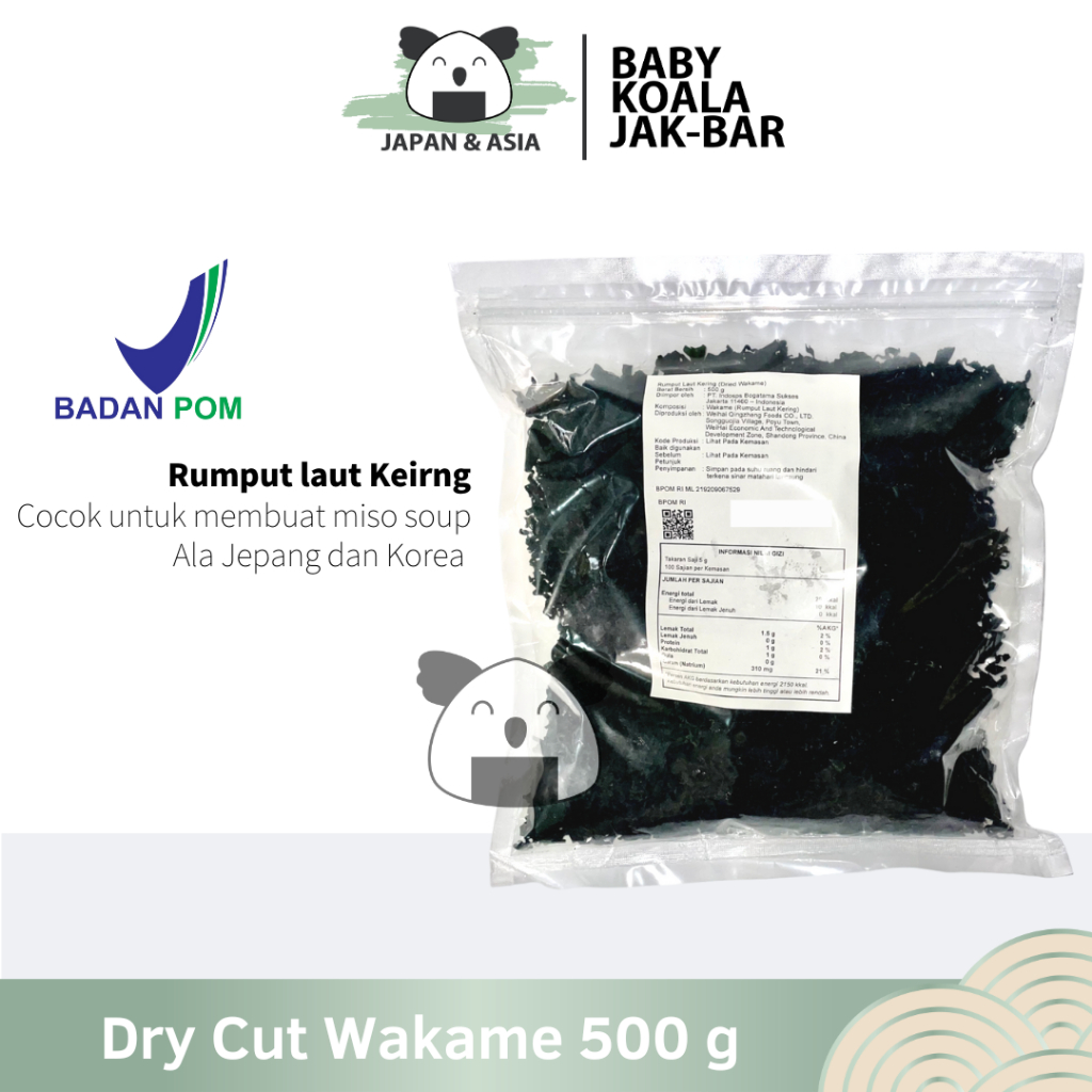 

DRY WAKAME Rumput Laut Kering 500 g │ Dried Cut Wakame Import for Miso Sup Ramen Udon –BKJ