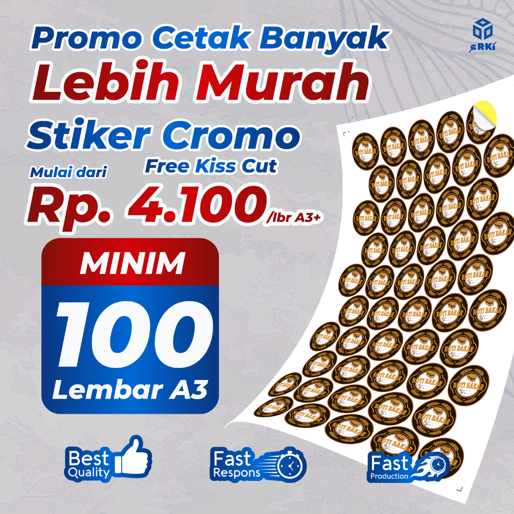 

Cetak Stiker Cromo A3+ / Harga Grosir Termurah / Free Cutting Kiss Cut | Logo Makanan Minuman | Custom | ERKI PRINTING