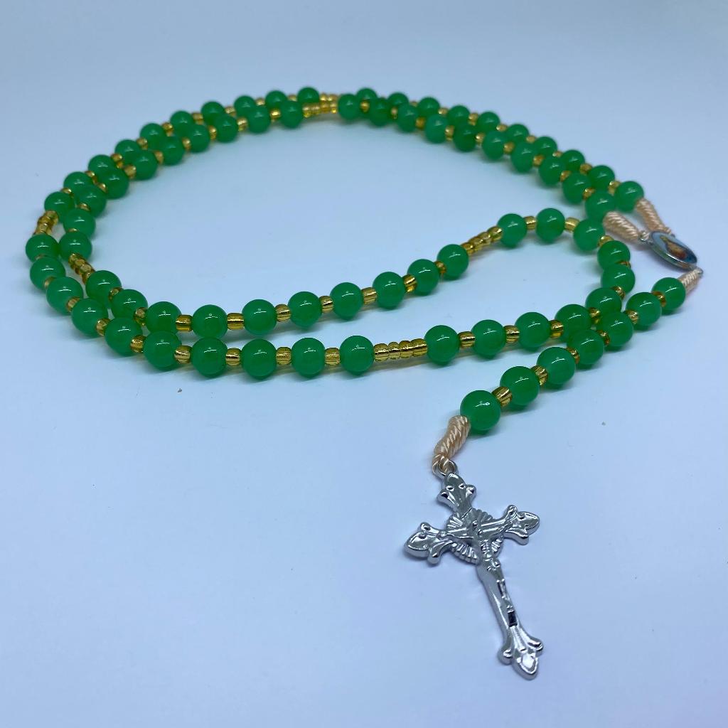 Kalung Rosario 77 Bapa Kami Batu Giok Hijau
