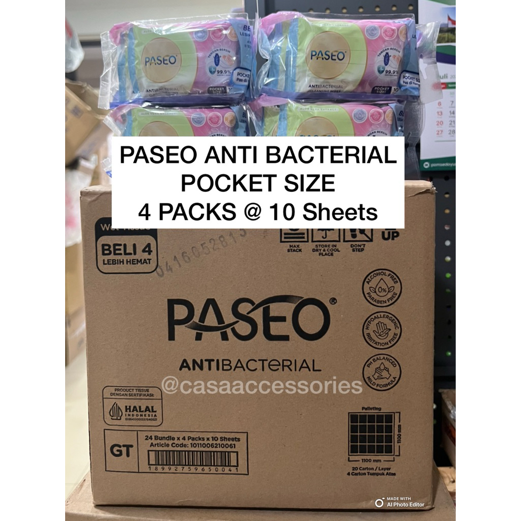 PASEO TISSUE BASAH MINI / PASEO ANTI BACTERIAL WET WIPES POCKET SIZE / Tissue Basah Anti Bacterial P
