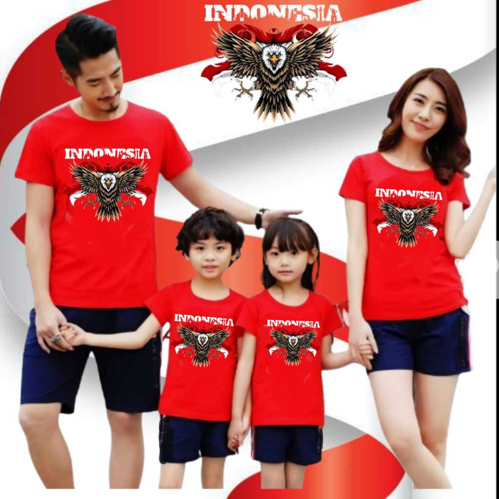 Kaos Couple 17 agustus 1945 keluarga dewasa anak /Baju Couple keluarga HUT RI Garuda Indonesia/Baju 