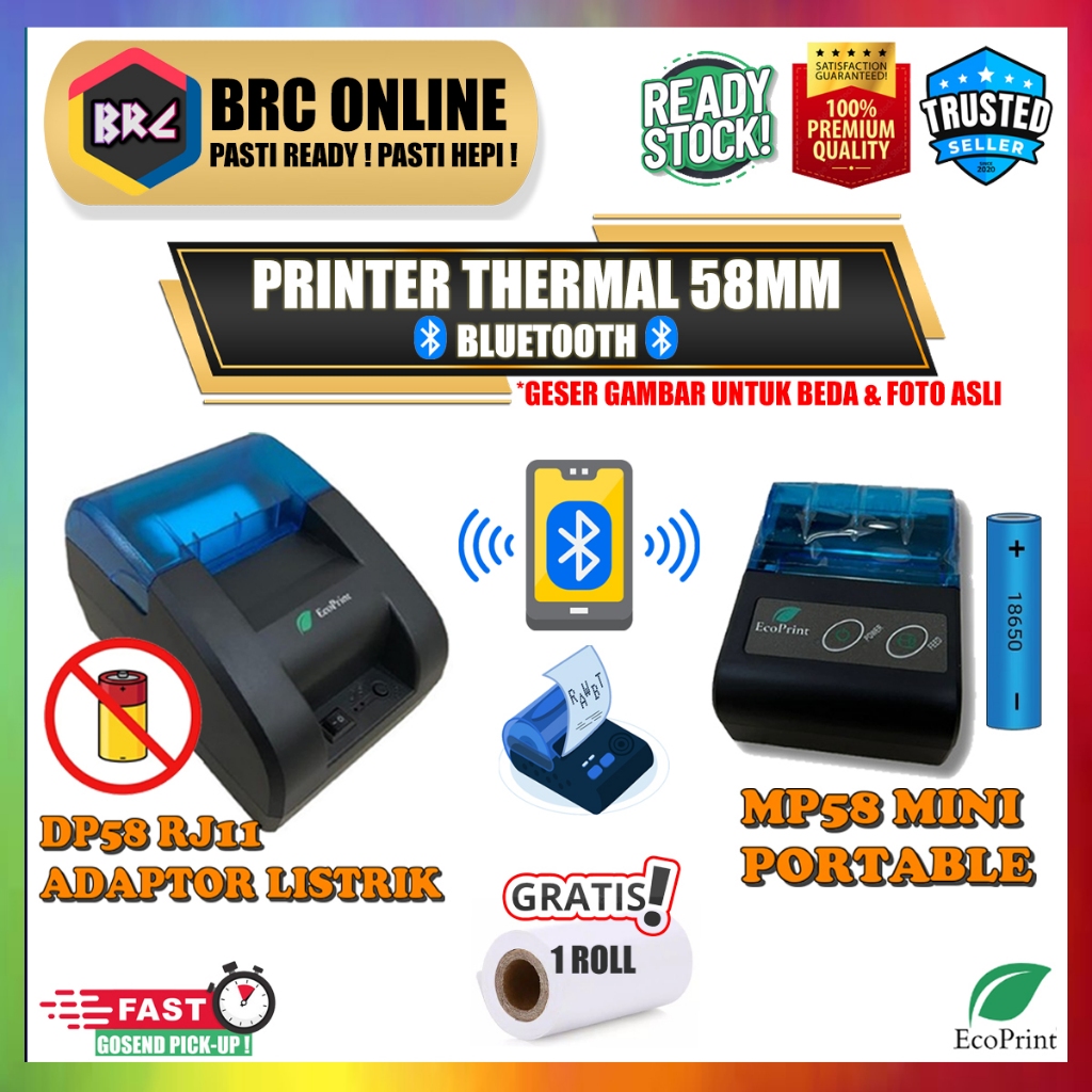 Printer Kasir Thermal Bluetooth 57mm 58mm DP58 MP58 Struk Resi Brilink Cafe PPOB SPBU UMKM