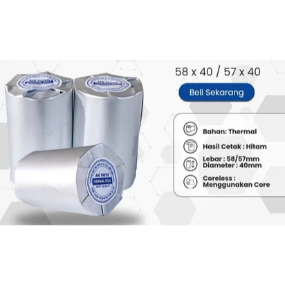 

Kertas Struk thermal coreles 57x40/58x40 Thermal Paper Rol/Satuan free burbbel wrap
