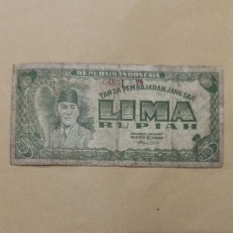 Uang Kuno 5 Rupiah ORI Djokjakarta 1947