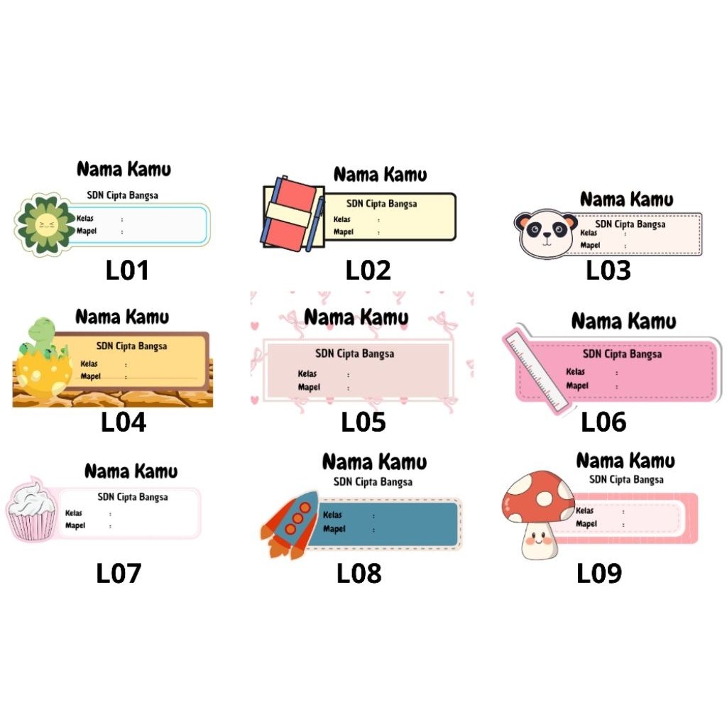 

Stiker Nama Depan Buku Sekolah / Label Nama Buku Custom Nama dan Sekolah