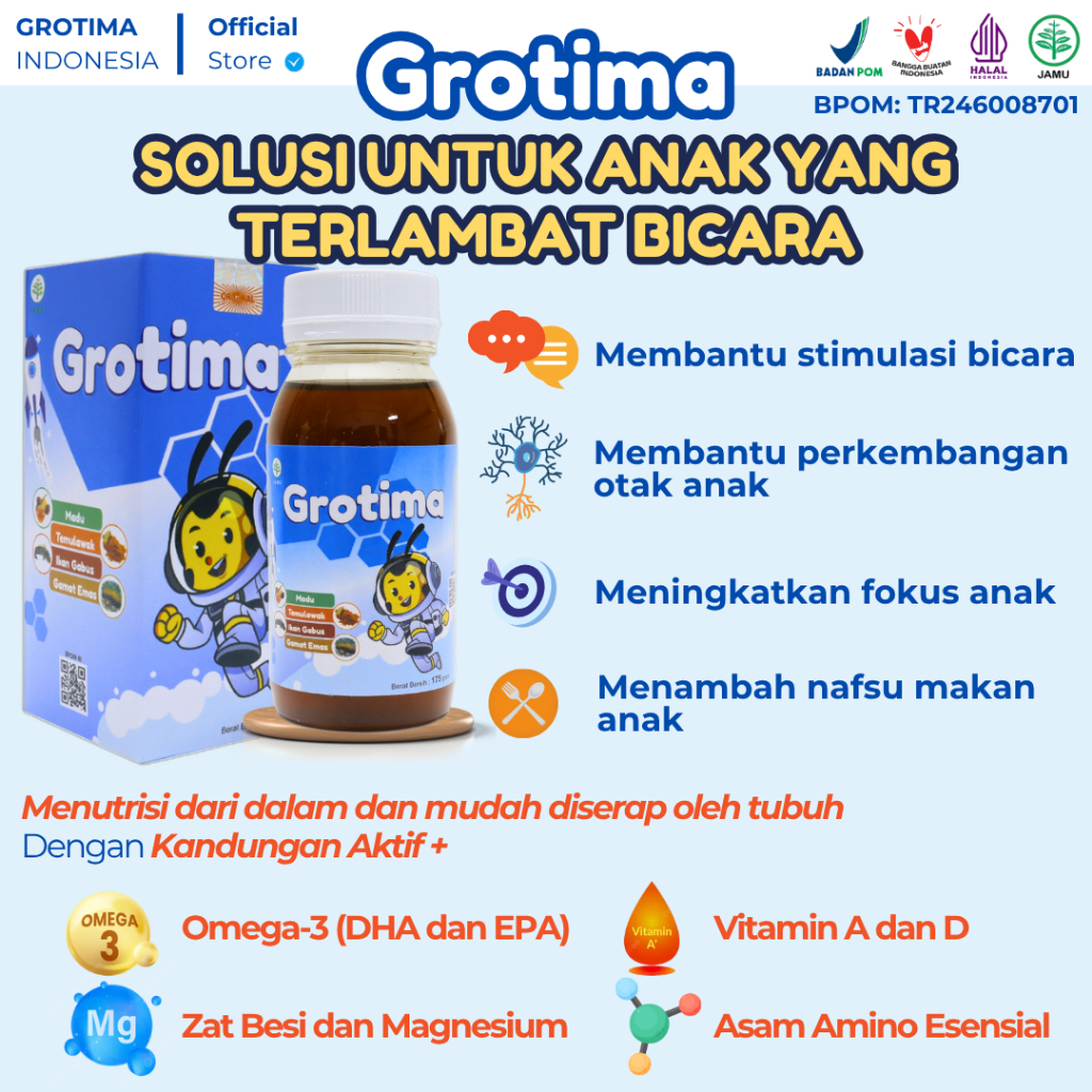Grotima Vitamin Anak Cepat Bicara | Madu Anak Telat Bicara | Grotima Nutrisi Otak Stimulasi Bicara A