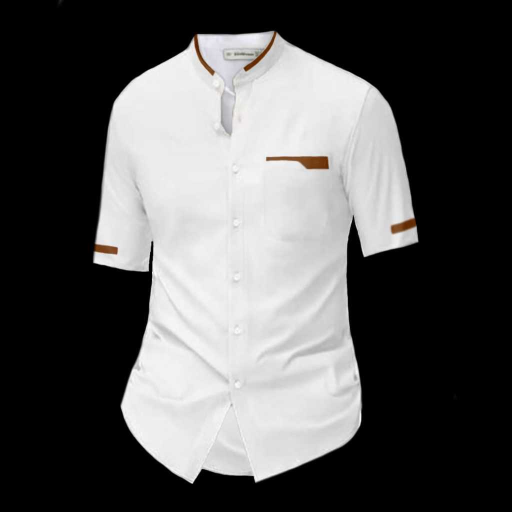 KEMEJA KOKO PRIA LENGAN PENDEK TERBARU WARNA PUTIH SALEM SAGE