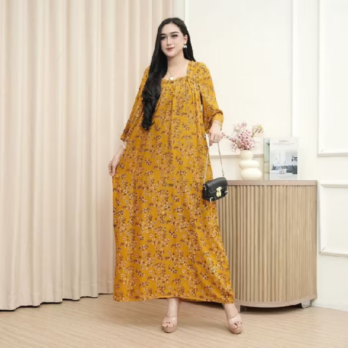 Gratis ongkir Daster Fuji Kerut Dada Motif Bunga Jumbo Lengan Panjang