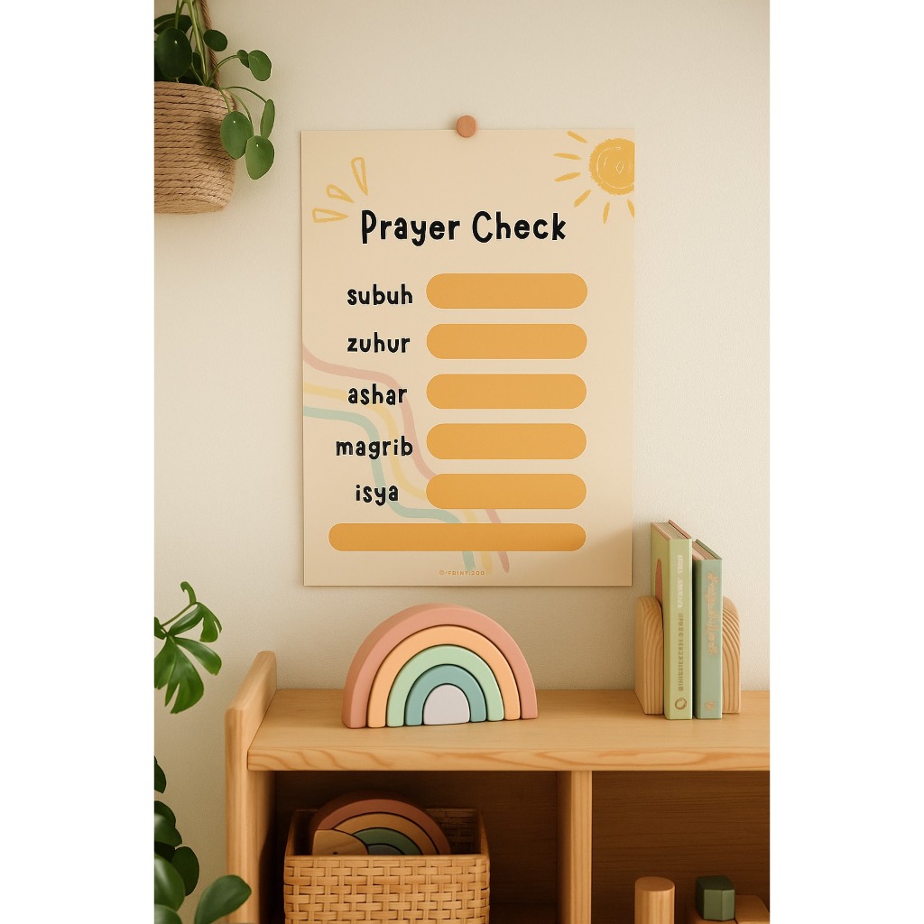 Prayer Tracker Anak Muslim | Chart Sholat Harian Edukatif Anak | Poster Cek Sholat Montessori