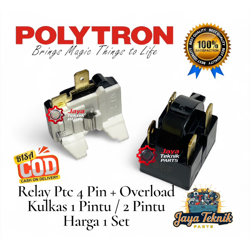 Set Relay 4 Pin + Ptc Overload Kulkas Polytron 1 Pintu / 2 Pintu / Relay Kulkas Polytron