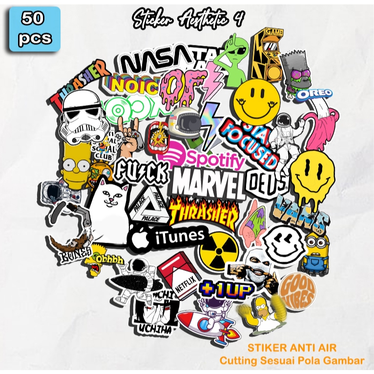 

50pcs Sticker Pack Aesthetic Hypebeast - Vinyl Anti Air Uv Sudah Dicutting Pola Gambar