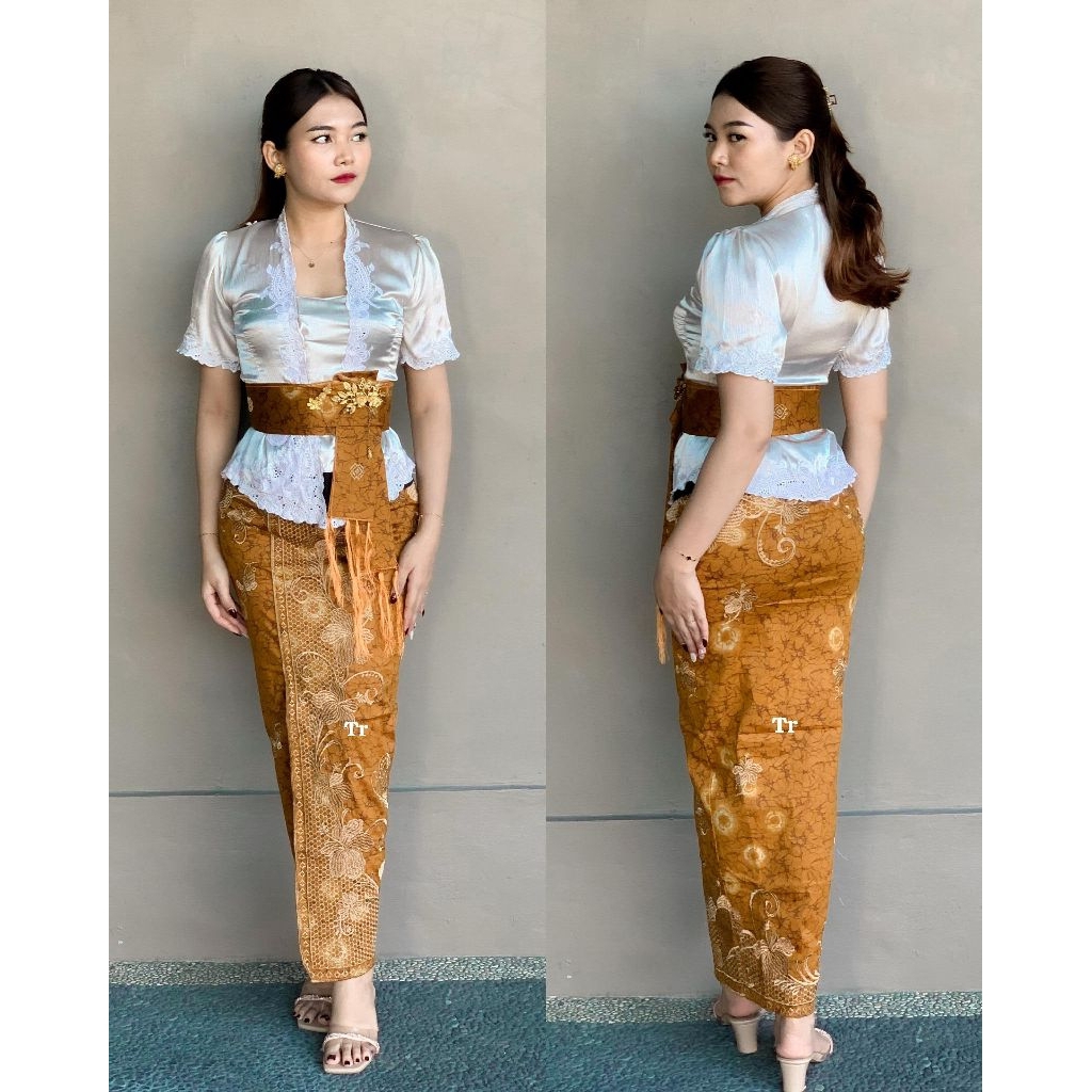 Kamen Jadi Katun Bordir jumputan SET SELENDANG setelan kebaya rok Bali wanita