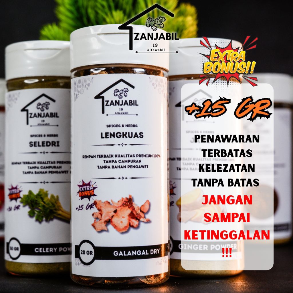 

Lengkuas Kering Tipis Organik Zanjabil 20gr + Exstra 15gr Rempah Masak Non MSG