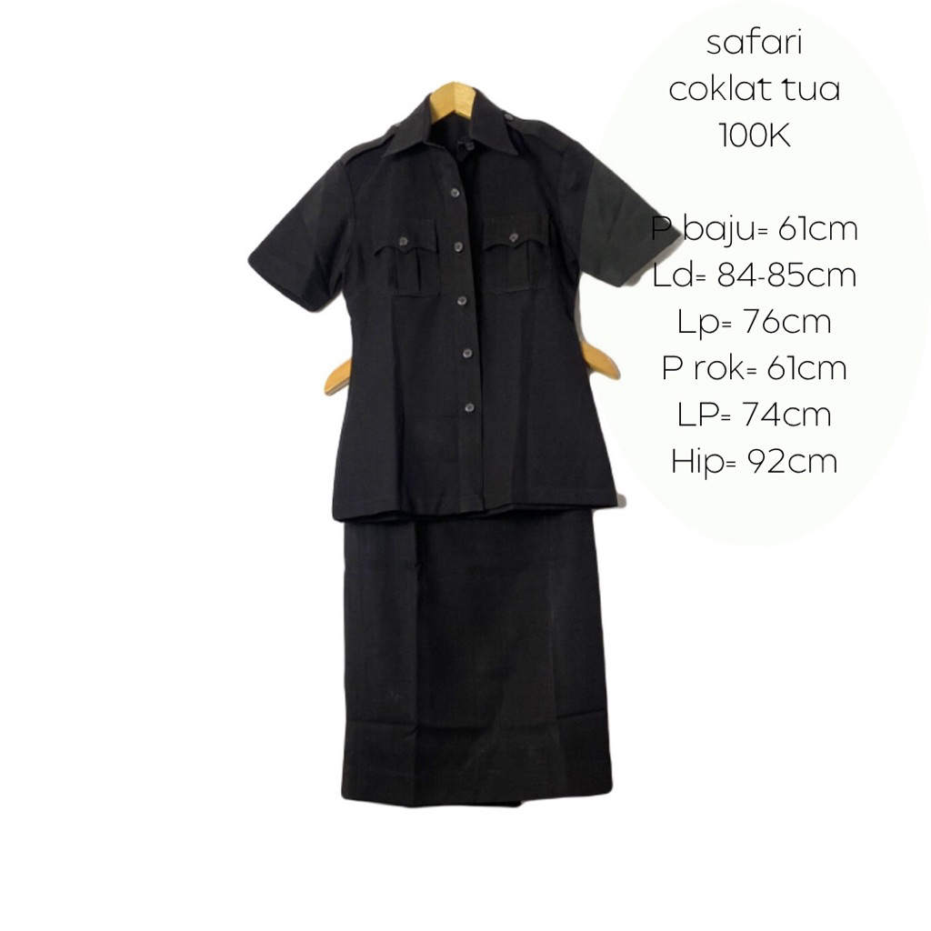 baju safari wanita set rok kerja formal coklat tua