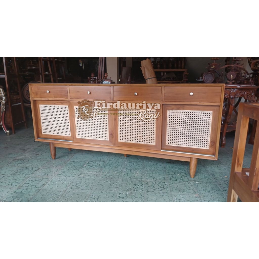 Buffet meja tv Kayu jati Jepara perhutani grade A solid rotan rattan credenza kredensa 100 120 150 1
