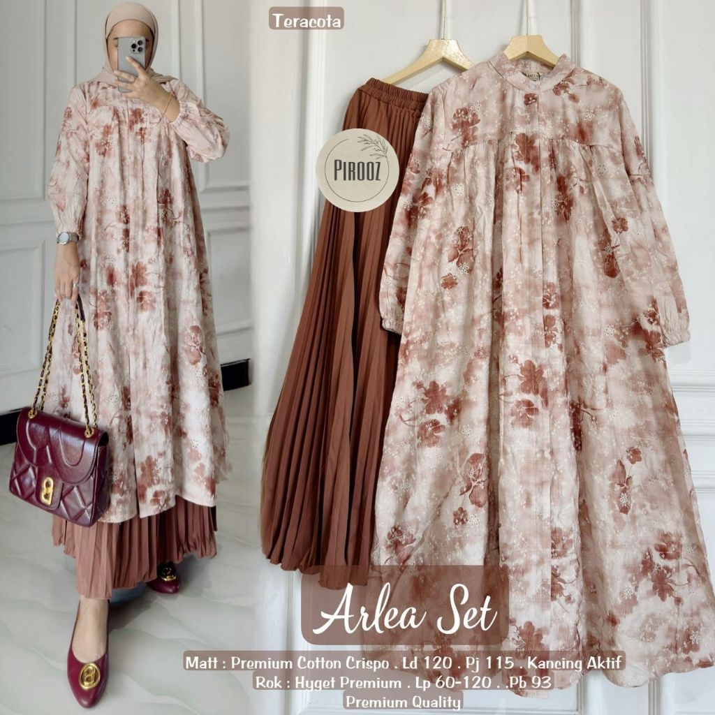 BAJU WANITA ARLEA SETELAN JUMBO HIJAB TUNIK ROK PLISKET