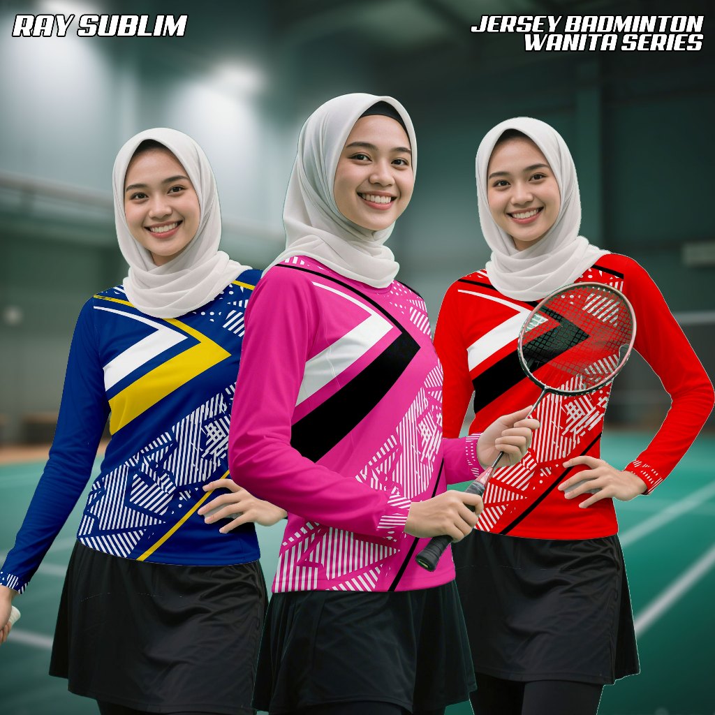 Kaos Jersey Badminton Wanita Lengan Panjang Hijab Printing ART 25