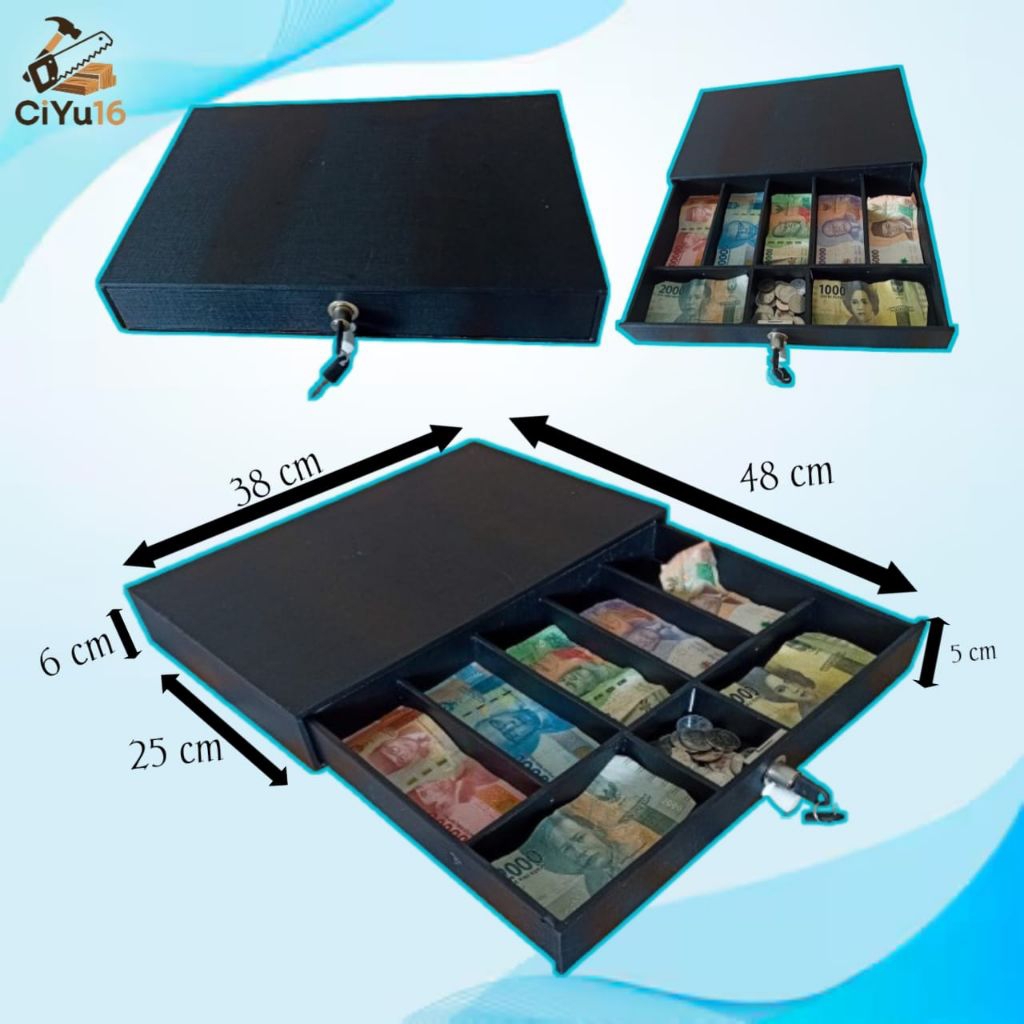 laci kasir hitam 8 sekat lengkap dengan kunci