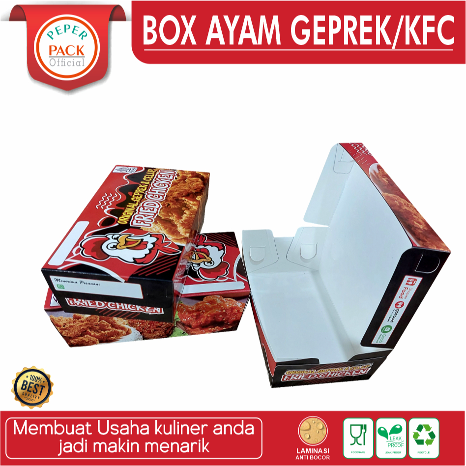 Isi 100 Hitam Paper Lunch Box Ayam celup Fried Chicken Dkriuk Ayam Geprek Ivori Premium Laminasi