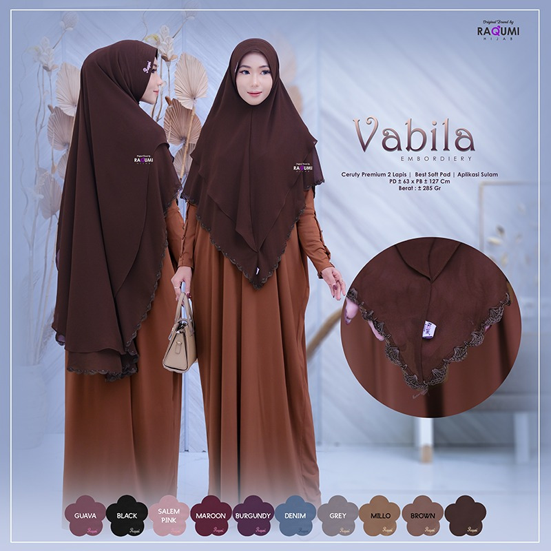 RAQUMI HIJAB - VABILA EMBORDUERY KHIMAR / HIJAB KHIMAR CERUTY PREMIUM / KHIMAR TERBARU JUMBO / KHIMA
