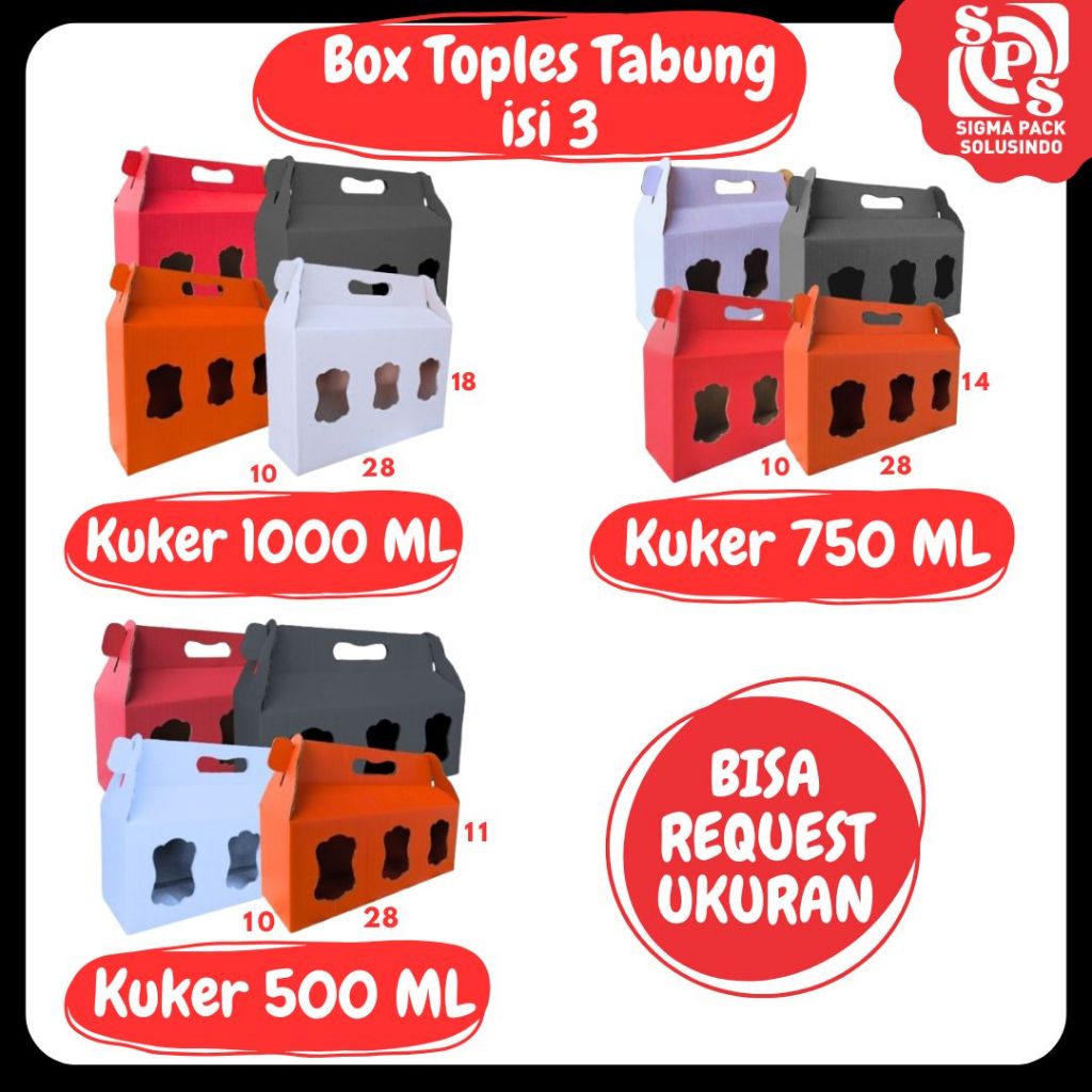 

Box Kuker Toples Tabung isi 3 28x10x11/28x10x14/28x10x18 Kardus Kue Kering JAR 500ml/750ml/1000ml Gable Box Idul Fitri Zigma Pack