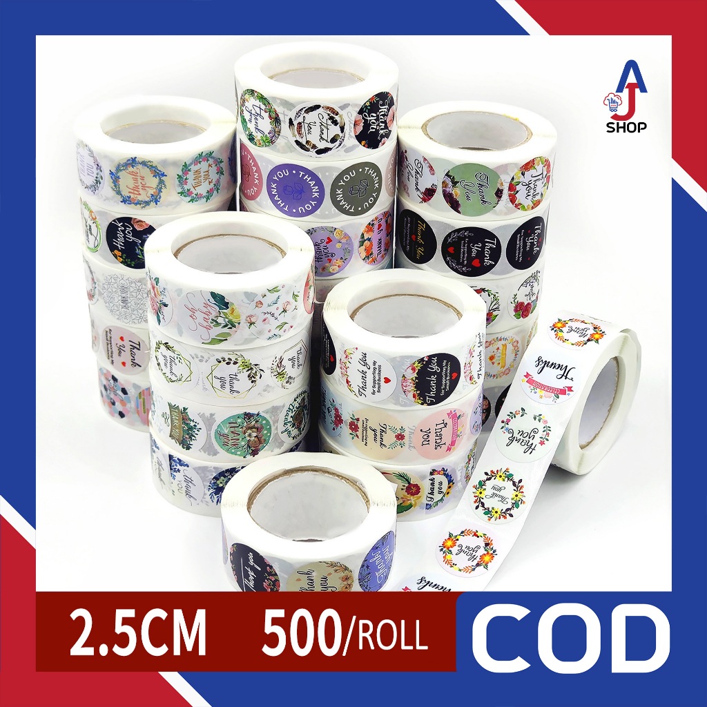 

AJ - Sticker Thank You Isi 500pcs/roll Sticker Terima Kasih Roll Stiker Label Thank You Bulat