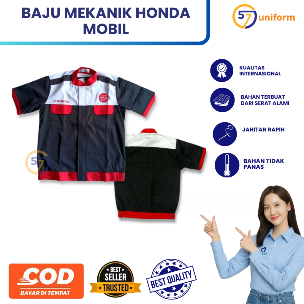 Baju Mekanik Honda Mobil New / Wearpack Honda Mobil / Wearpack Honda Merah Hitam/ Wearpack Bengkel