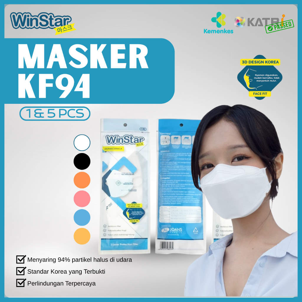 WinStar MASKER KOREA KF94 - Masker Kesehatan 3 PLY (1 & 5 PCS) - SERTIFIKAT KEMENKES RI
